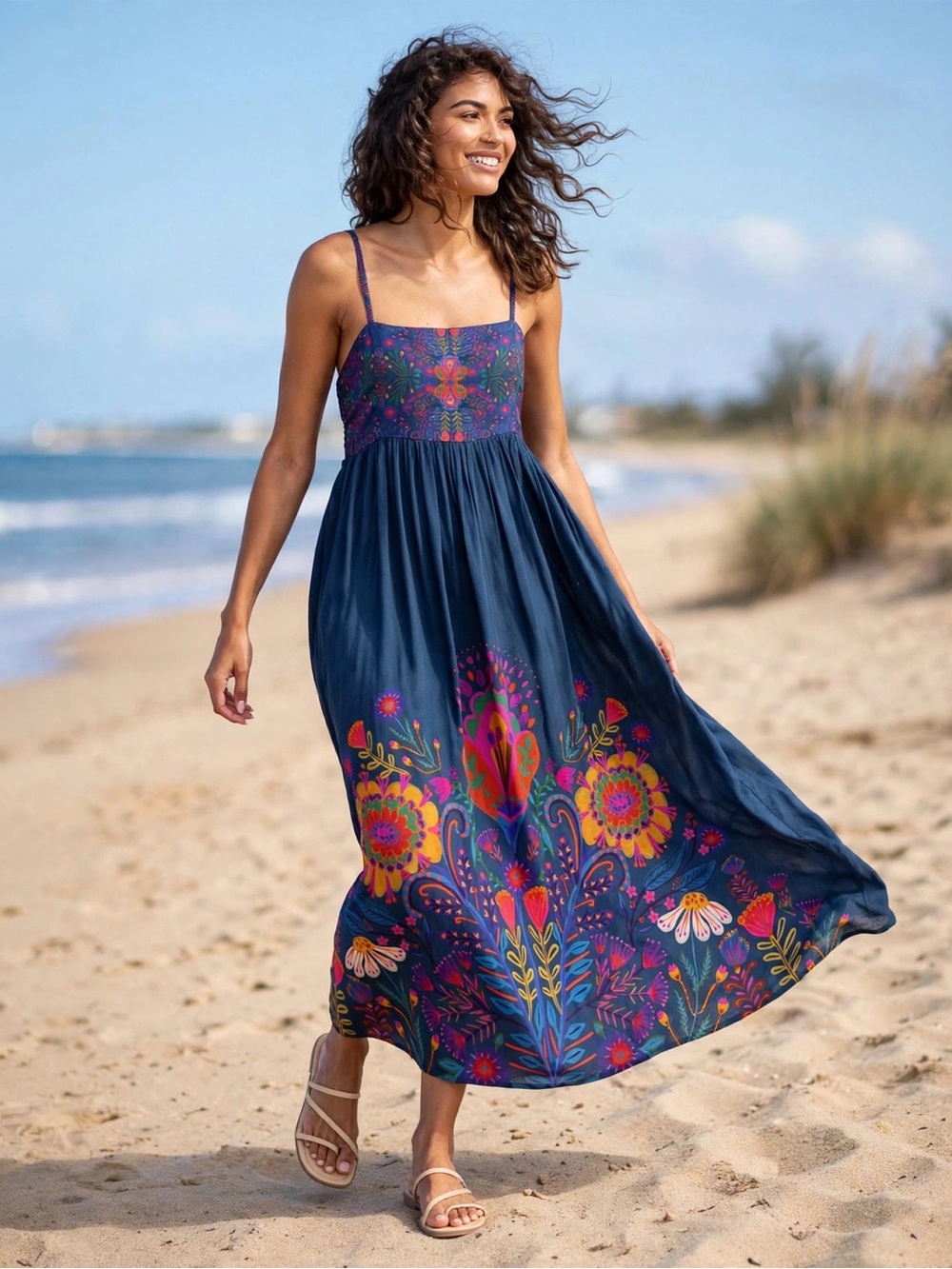 NATURAL LIFE Navy Maxi Dress with Bright Floral Print - Picture 2 of 3